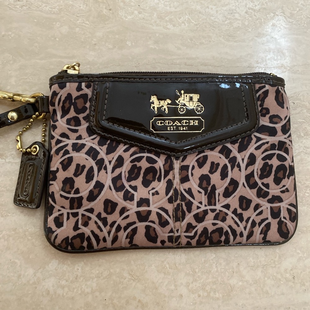 Coach leopard print wristlet purse